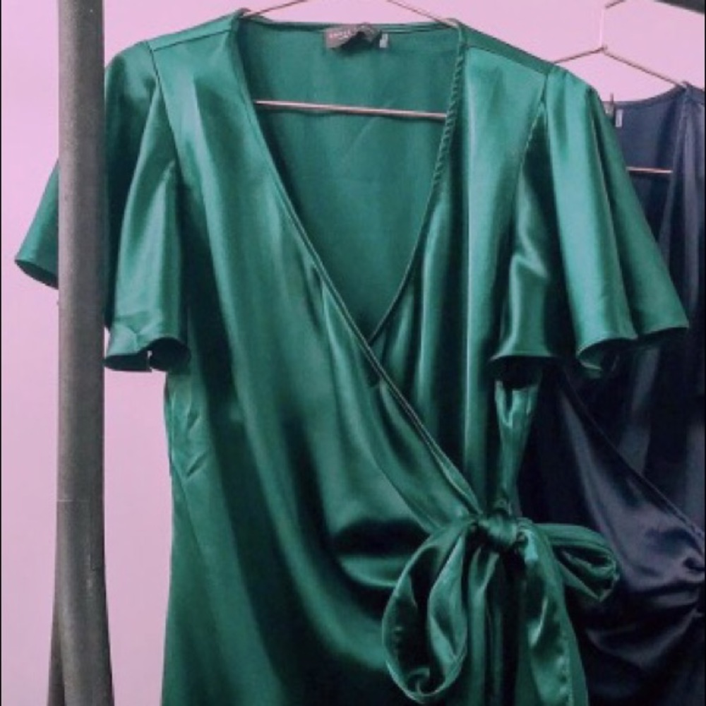 M Boutique Green Satin Wrap Dress